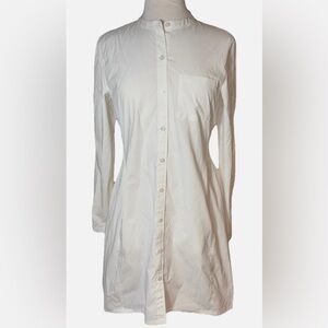 Athleta White Poplin Fabric Button-Up Mandarin Collar/ Shirt Dress